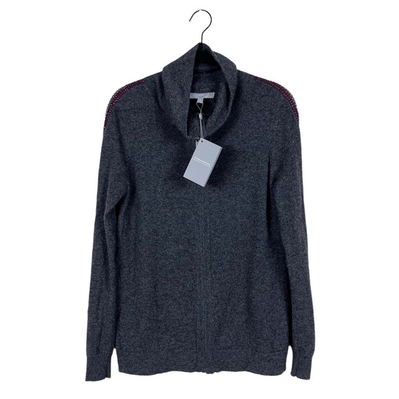 NWT Neiman Marcus Cashmere Collection Embroidered Stripe Zip Jacket Cardigan S